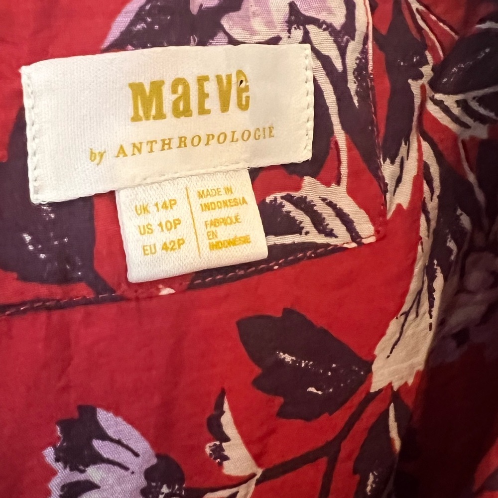 Maeve by Anthropologie Red Floral Puff Sleeve Hi Lo Dress Size 10 - Picture 9 of 9